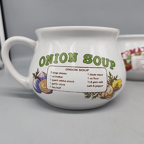 Vintage Dat'l Do-It Soup Bowls Mugs Cups Recipes Set Of 3 Onion Chocken Tomato - Picture 2 of 8